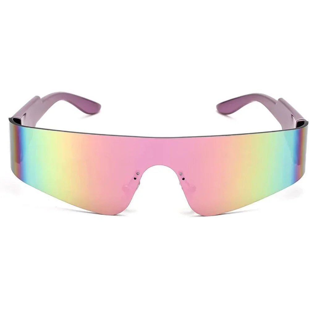 Futuristic Rimless Sunglasses Pink Mirrored UV400 Miorred Shades Women Men